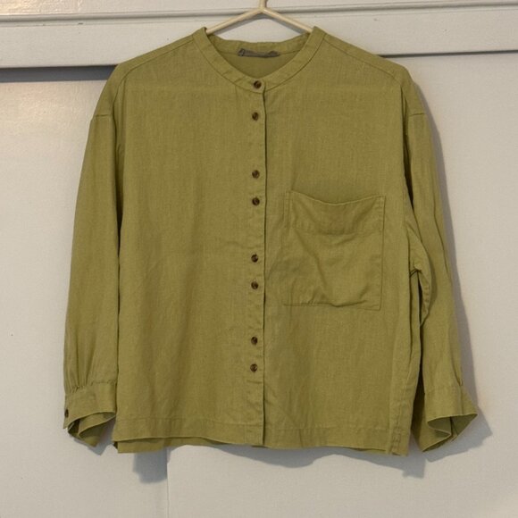 EVERLANE Linen Billow Blouse Olive Green - Picture 1 of 7